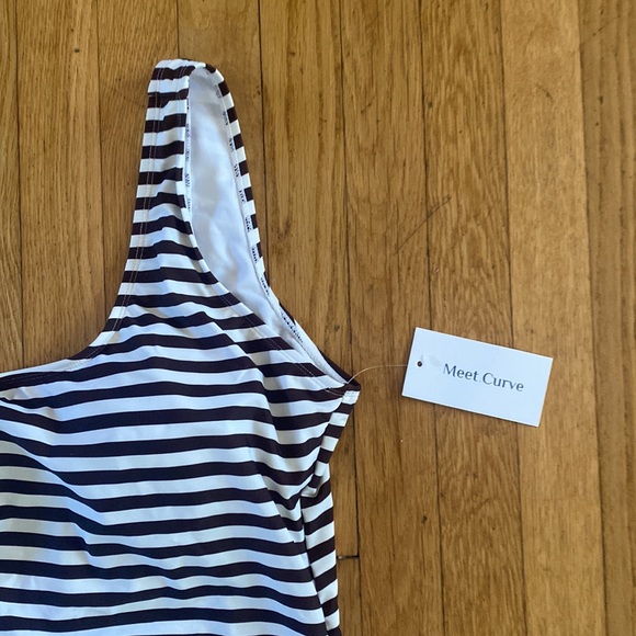 MEET CURVE Brown & White Sexy Stripe Backless One Piece Swimsuit 3 XL NEW - Picture 4 of 7